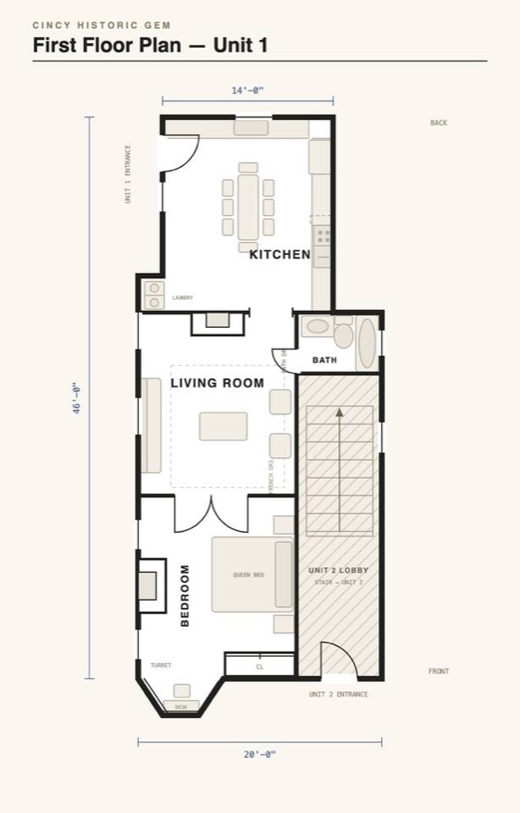 Floor plan — Unit 1, the first floor apartment.
