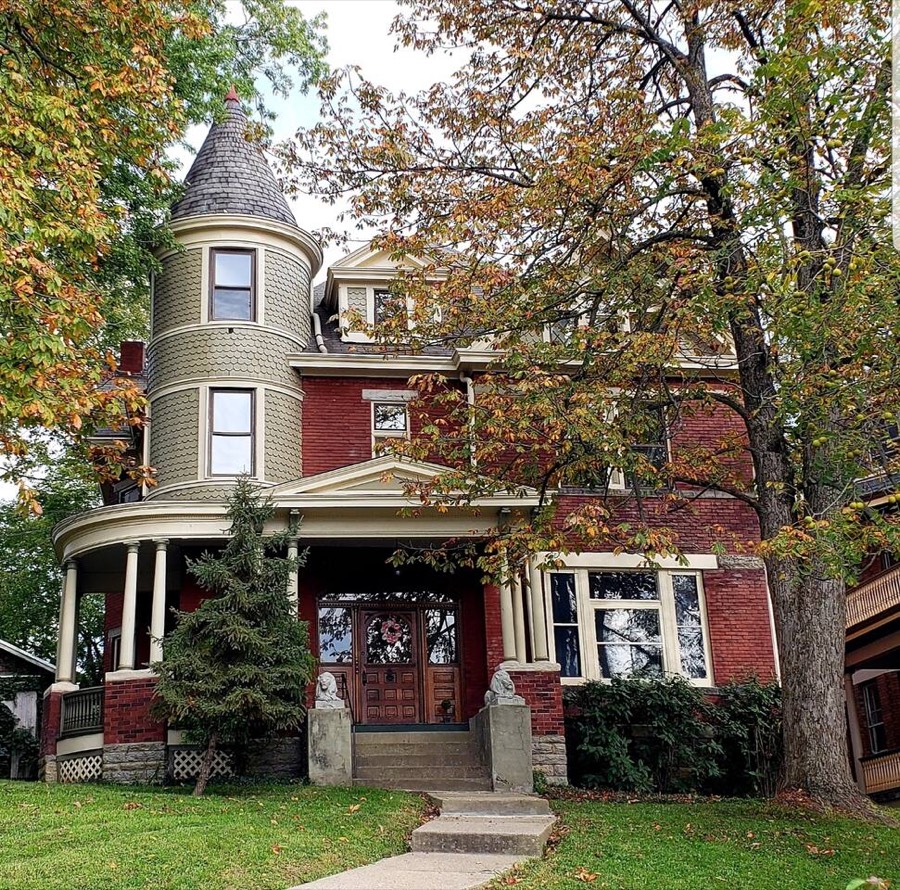 Our 1895 Victorian. There are exterior steps up the hill to the front entrance — Victorian Estate, East Walnut Hills, Cincinnati
